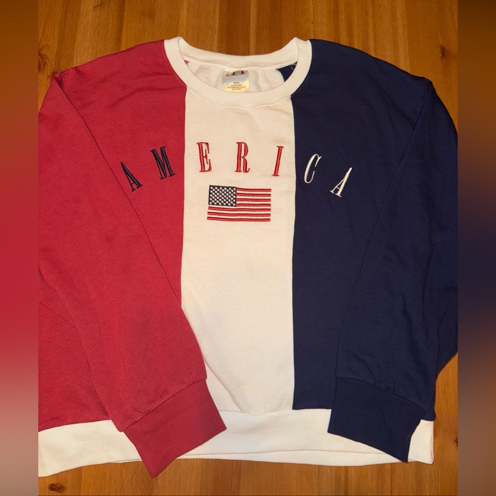 SOLD Isaac Morris Limited: "America" Sweatshirt, Womens Large, Red, White & Blue